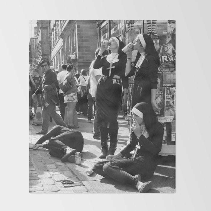 Nuns Photography Rebellious Nuns Drinking and Smoking Poster | Smoking Nuns Vintage Photo -Smoking Throw Blanket Gallery Image 2