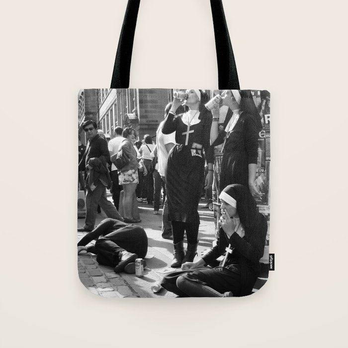 Nuns Photography Rebellious Nuns Drinking and Smoking Poster | Smoking Nuns Vintage Photo -Smoking Tote Bag Gallery Image 1