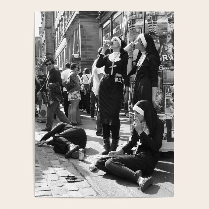 Nuns Photography Rebellious Nuns Drinking and Smoking Poster | Smoking Nuns Vintage Photo -Smoking Poster Gallery Image 1