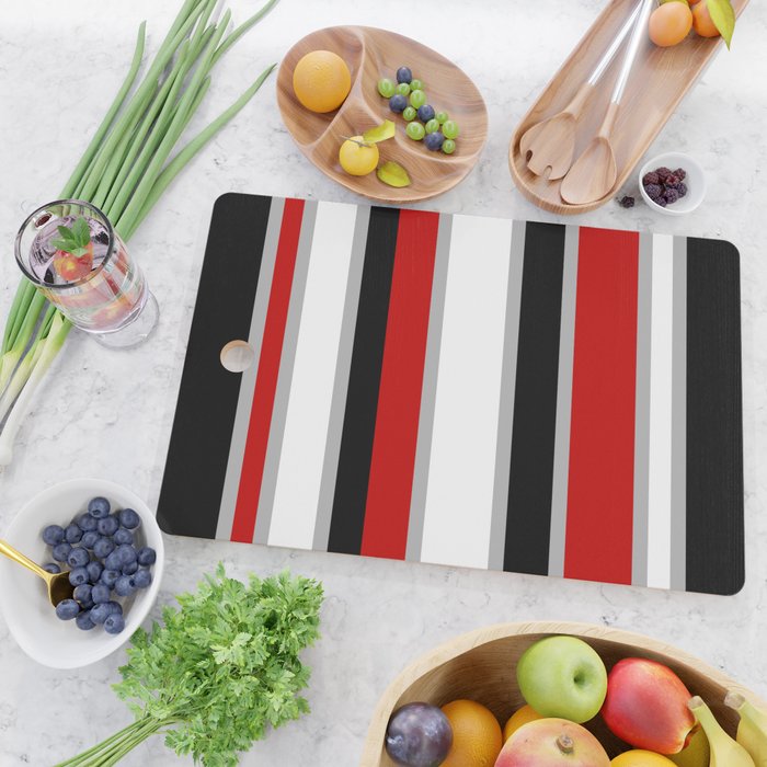 Modern Horizontal Stripes // Red, Gray, Black and White Cutting Board Gallery Image 2