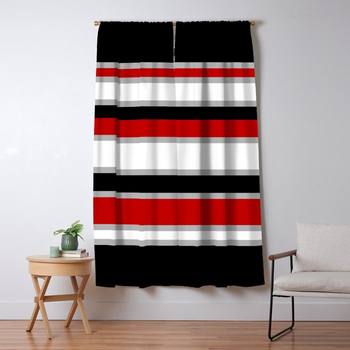 Modern Horizontal Stripes // Red, Gray, Black and White Window Curtain Gallery Image 5