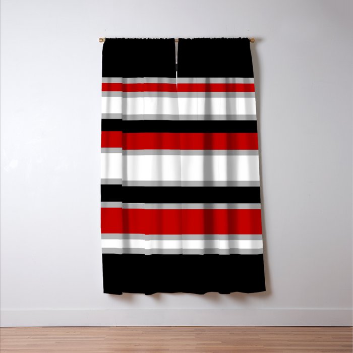 Modern Horizontal Stripes // Red, Gray, Black and White Window Curtain Gallery Image 3