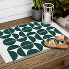 Mid Century Modern Geometric 04 Dark Green Outdoor Rug Gallery Image 2