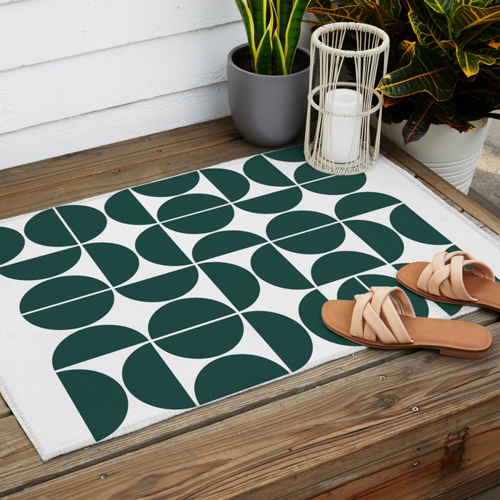 Mid Century Modern Geometric 04 Dark Green Outdoor Rug Gallery Image 2