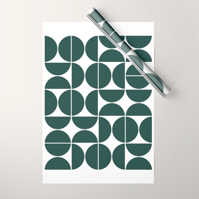 Mid Century Modern Geometric 04 Dark Green Wrapping Paper Gallery Image 1