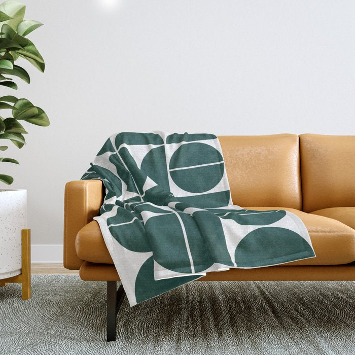 Mid Century Modern Geometric 04 Dark Green Throw Blanket Gallery Image 1