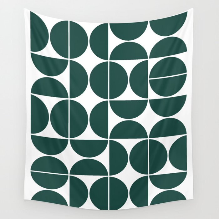 Mid Century Modern Geometric 04 Dark Green Wall Tapestry Gallery Image 1