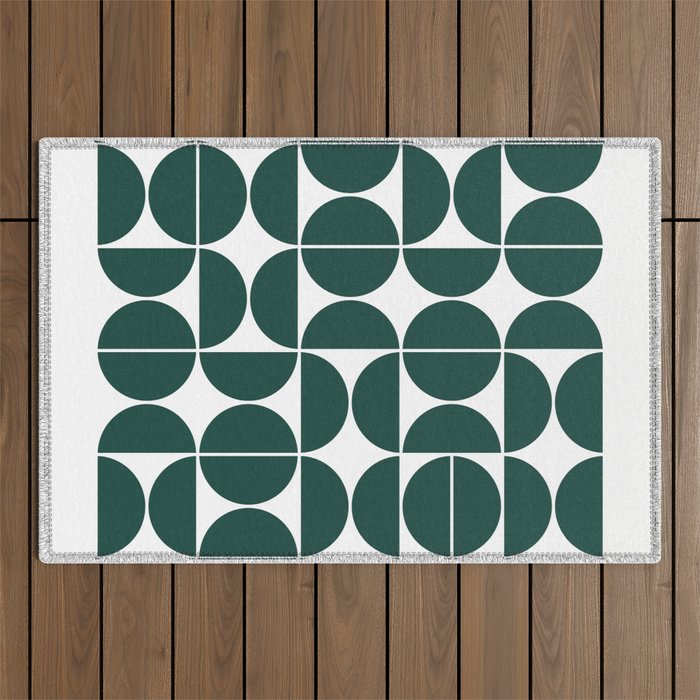 Mid Century Modern Geometric 04 Dark Green Outdoor Rug Gallery Image 1
