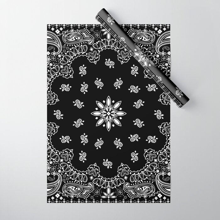 black and white bandana pattern Wrapping Paper Gallery Image 1