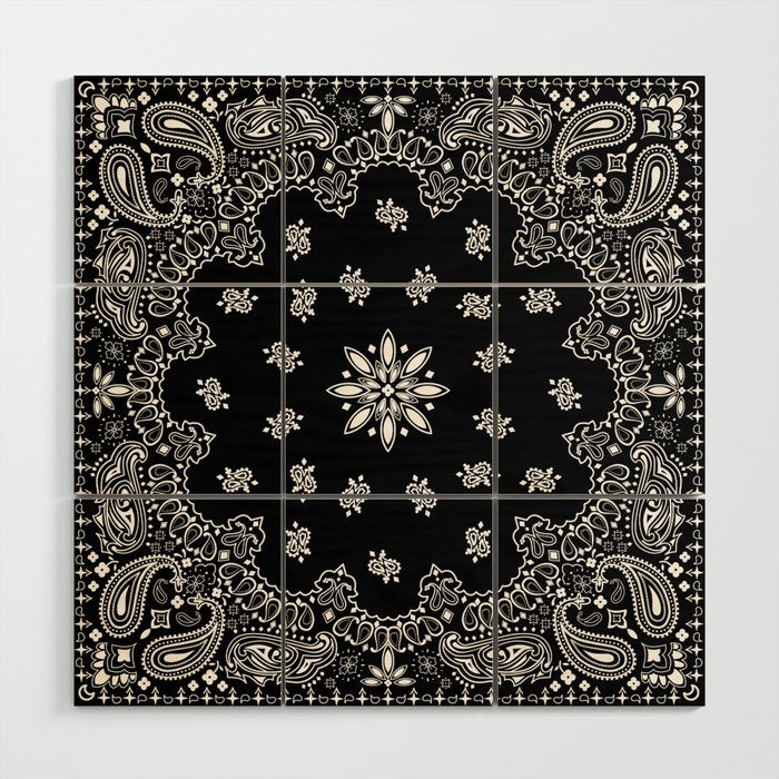 black and white bandana pattern Wood Wall Art Gallery Image 1