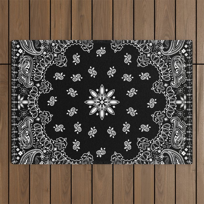black and white bandana pattern Outdoor Rug Gallery Image 1