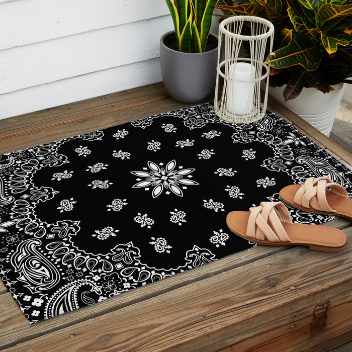 black and white bandana pattern Outdoor Rug Gallery Image 2