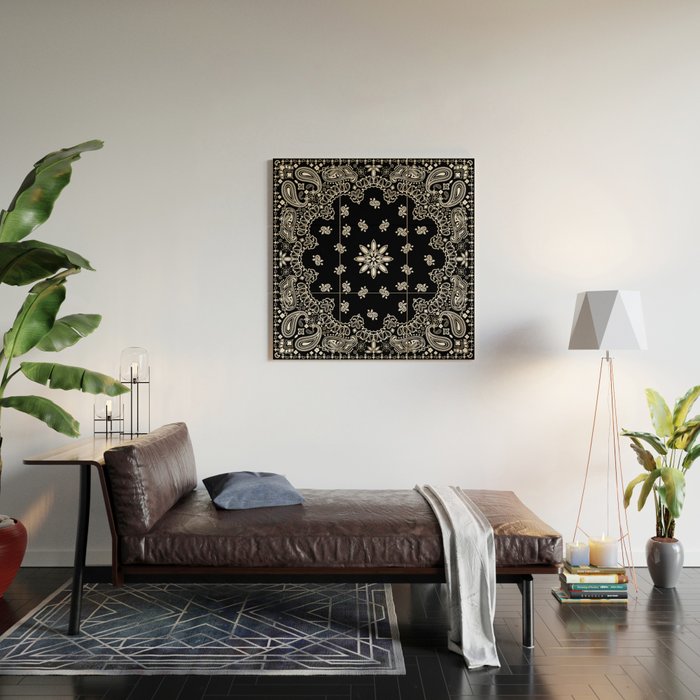 black and white bandana pattern Wood Wall Art Gallery Image 2