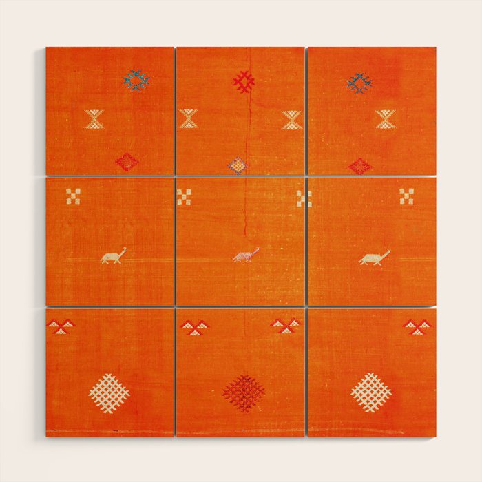 Orange Oriental Traditional Creative Berber Moroccan Fabric Style Wood Wall Art Gallery Image 1