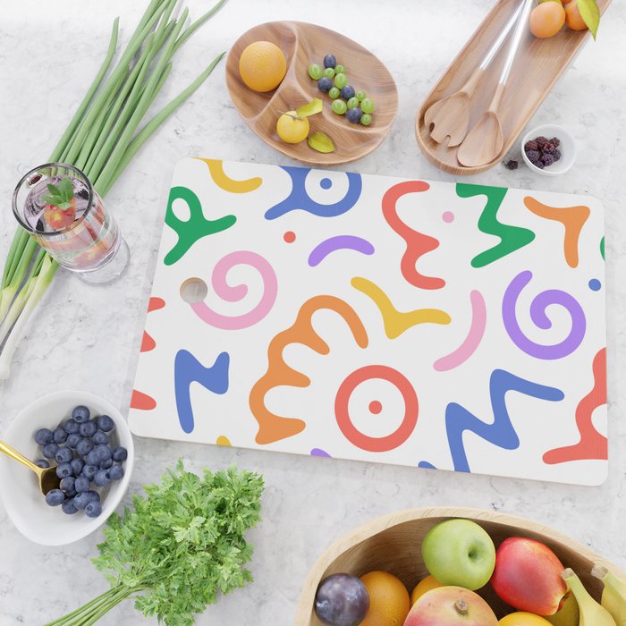 Colorful fun doodle symbol art pattern Cutting Board Gallery Image 2