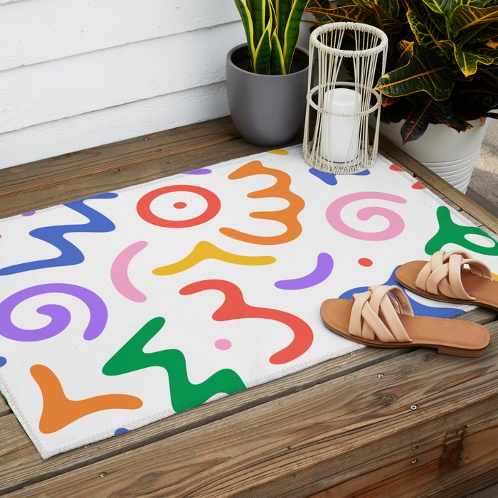 Colorful fun doodle symbol art pattern Outdoor Rug Gallery Image 2