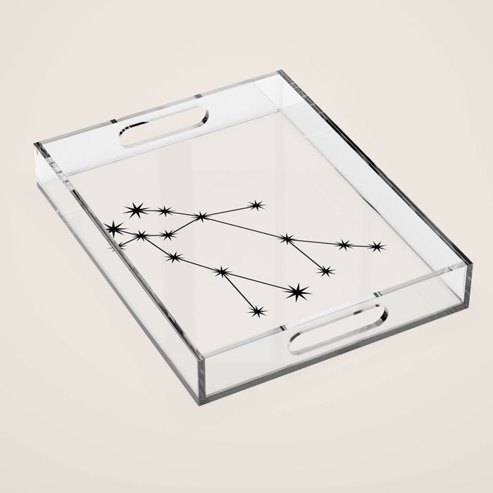 Gemini Zodiac Star Constellation Line Art White Acrylic Tray Gallery Image 1