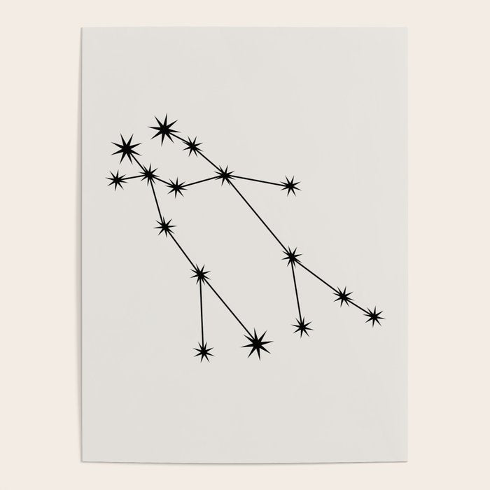 Gemini Zodiac Star Constellation Line Art White Poster Gallery Image 4