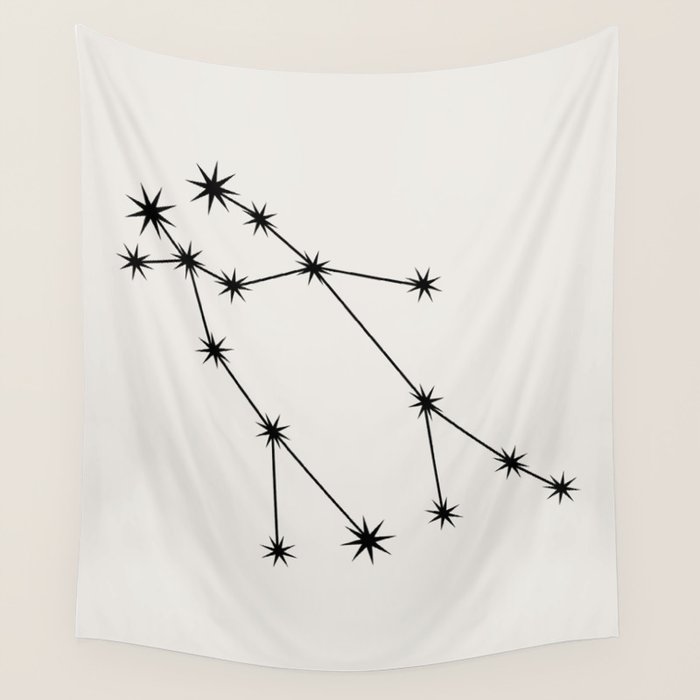 Gemini Zodiac Star Constellation Line Art White Wall Tapestry Gallery Image 4