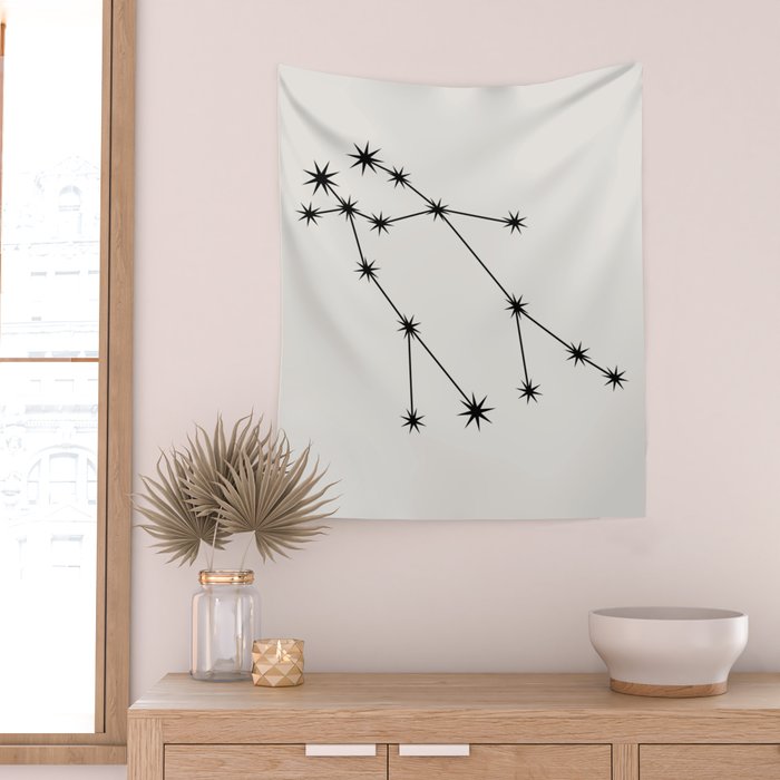 Gemini Zodiac Star Constellation Line Art White Wall Tapestry Gallery Image 2