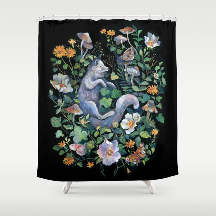 White Fox Garden Shower Curtain Gallery Image 1