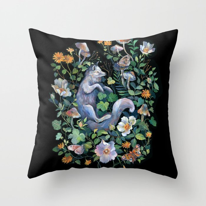 White Fox Garden Throw Pillow Gallery Image 6