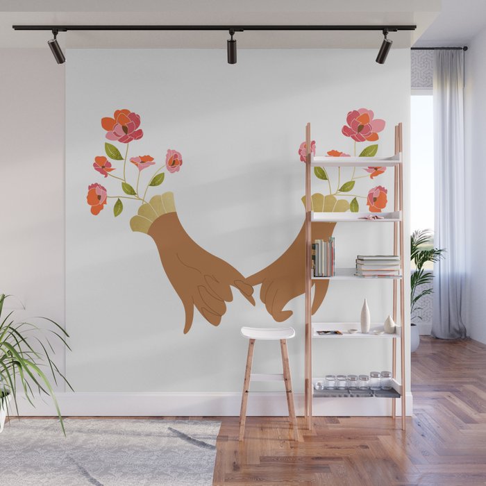 Pinky Promise | Valentine's Day Love Friendship | Floral Botanical Join Hands Forever  Wall Mural Gallery Image 1