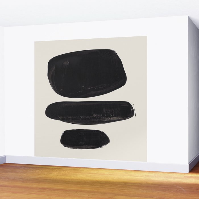 Mid Century Modern Minimalist Abstract Art Brush Strokes Black & White Ink Art Tribal Pebbles Wall Mural Gallery Image 2
