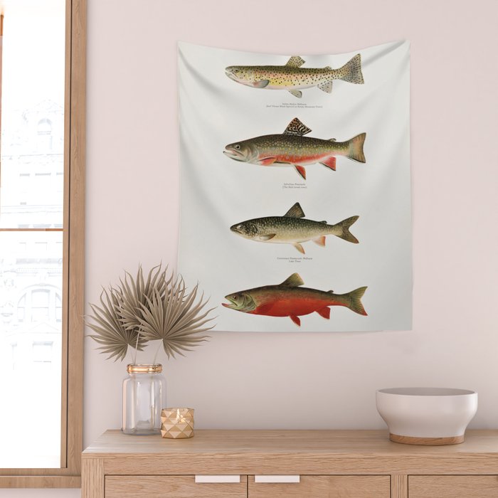 Illustrated North American Freshwater Trout Game Fish Identification Chart Wall Tapestry Gallery Image 2