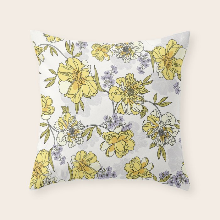 Luxurious pattern with yellow flowers Throw Pillow Gallery Image 6