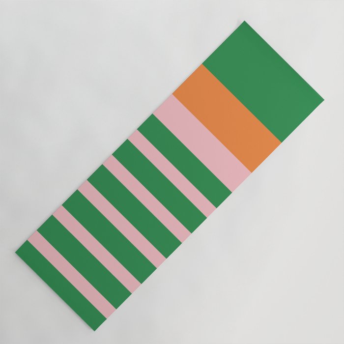 Mixed Stripe Pattern in Green, Pink, and Orange Yoga Mat Gallery Image 1