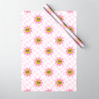 Funny retro flower cartoon checkered pattern Wrapping Paper Gallery Image 1