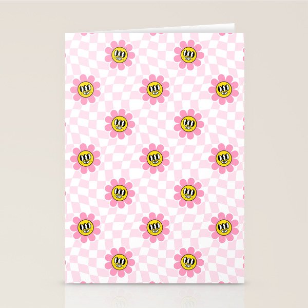 Funny retro flower cartoon checkered pattern Stationery Card Gallery Image 1