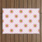 Funny retro flower cartoon checkered pattern Outdoor Rug Gallery Image 1