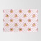 Funny retro flower cartoon checkered pattern Rug Gallery Image 2
