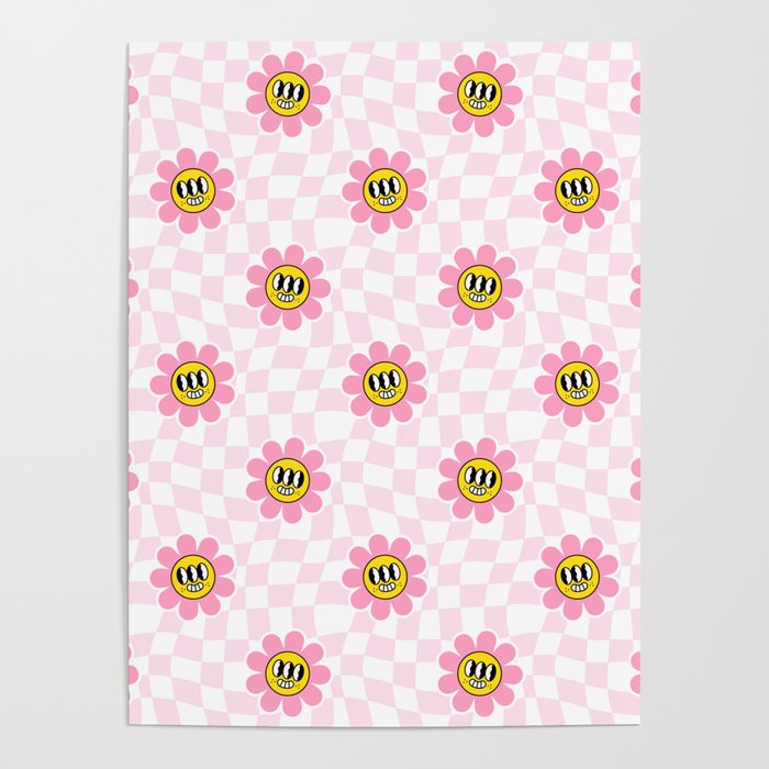Funny retro flower cartoon checkered pattern Poster Gallery Image 4
