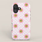 Funny retro flower cartoon checkered pattern iPhone Case Gallery Image 1