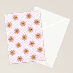 Funny retro flower cartoon checkered pattern Stationery Card Gallery Image 2