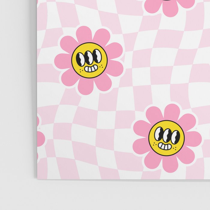 Funny retro flower cartoon checkered pattern Poster Gallery Image 3