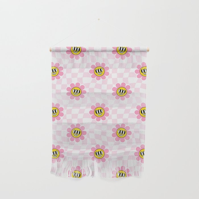 Funny retro flower cartoon checkered pattern Wall Hanging Gallery Image 1