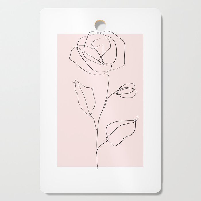 Botanical Line Art, Line Rose, Pink Wall Art, Minimalist Modern Art by Synplus Cutting Board Gallery Image 1