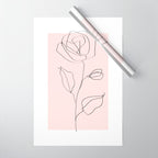 Botanical Line Art, Line Rose, Pink Wall Art, Minimalist Modern Art by Synplus Wrapping Paper Gallery Image 1
