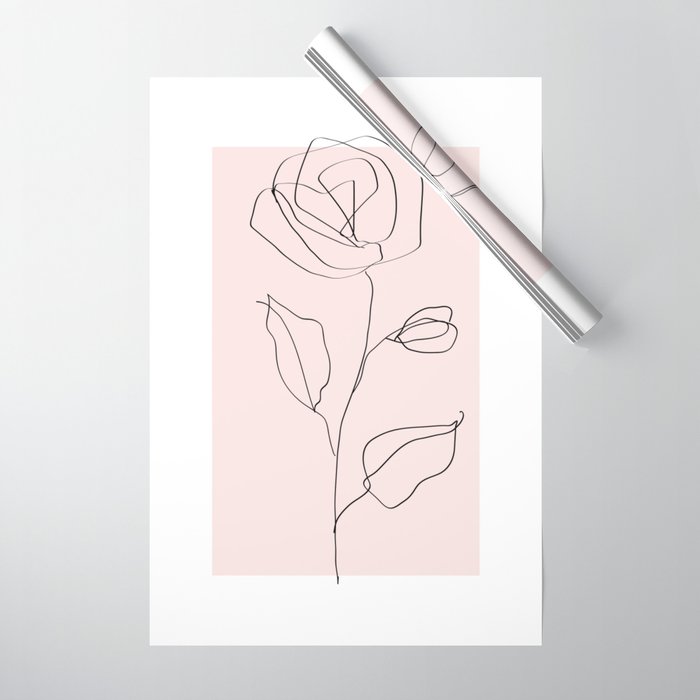 Botanical Line Art, Line Rose, Pink Wall Art, Minimalist Modern Art by Synplus Wrapping Paper Gallery Image 1