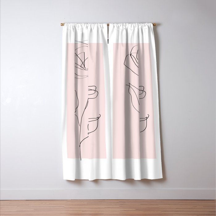 Botanical Line Art, Line Rose, Pink Wall Art, Minimalist Modern Art by Synplus Window Curtain Gallery Image 3