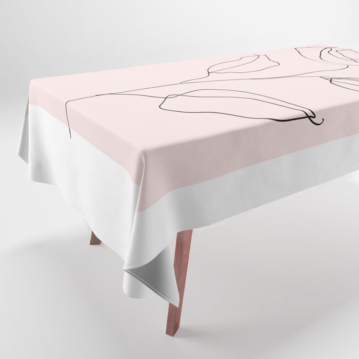 Botanical Line Art, Line Rose, Pink Wall Art, Minimalist Modern Art by Synplus Tablecloth Gallery Image 1