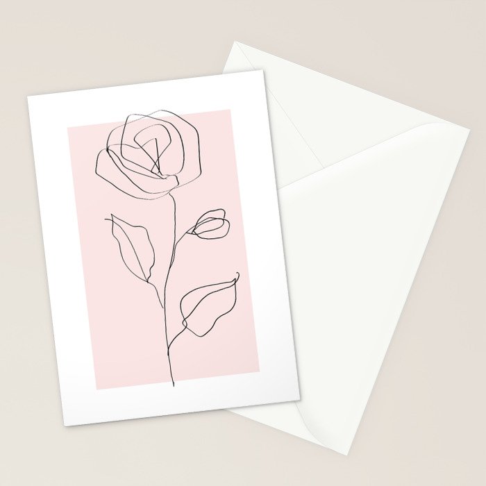 Botanical Line Art, Line Rose, Pink Wall Art, Minimalist Modern Art by Synplus Stationery Card Gallery Image 2