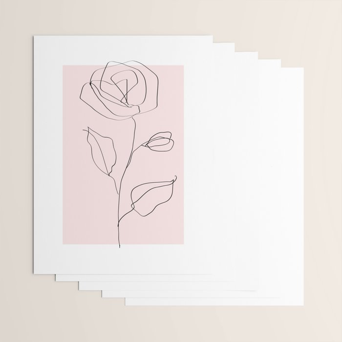 Botanical Line Art, Line Rose, Pink Wall Art, Minimalist Modern Art by Synplus Wrapping Paper Gallery Image 3