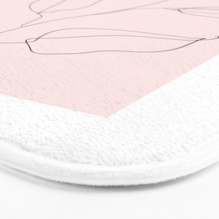 Botanical Line Art, Line Rose, Pink Wall Art, Minimalist Modern Art by Synplus Bath Mat Gallery Image 3