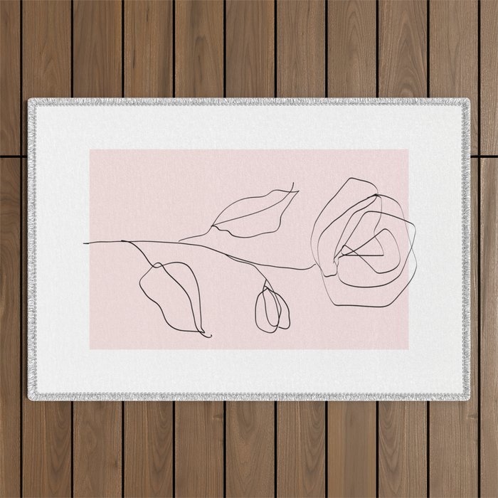 Botanical Line Art, Line Rose, Pink Wall Art, Minimalist Modern Art by Synplus Outdoor Rug Gallery Image 1