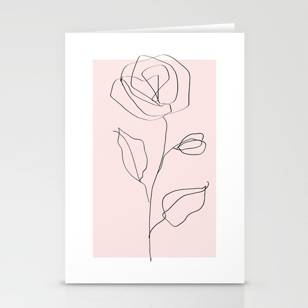 Botanical Line Art, Line Rose, Pink Wall Art, Minimalist Modern Art by Synplus Stationery Card Gallery Image 1